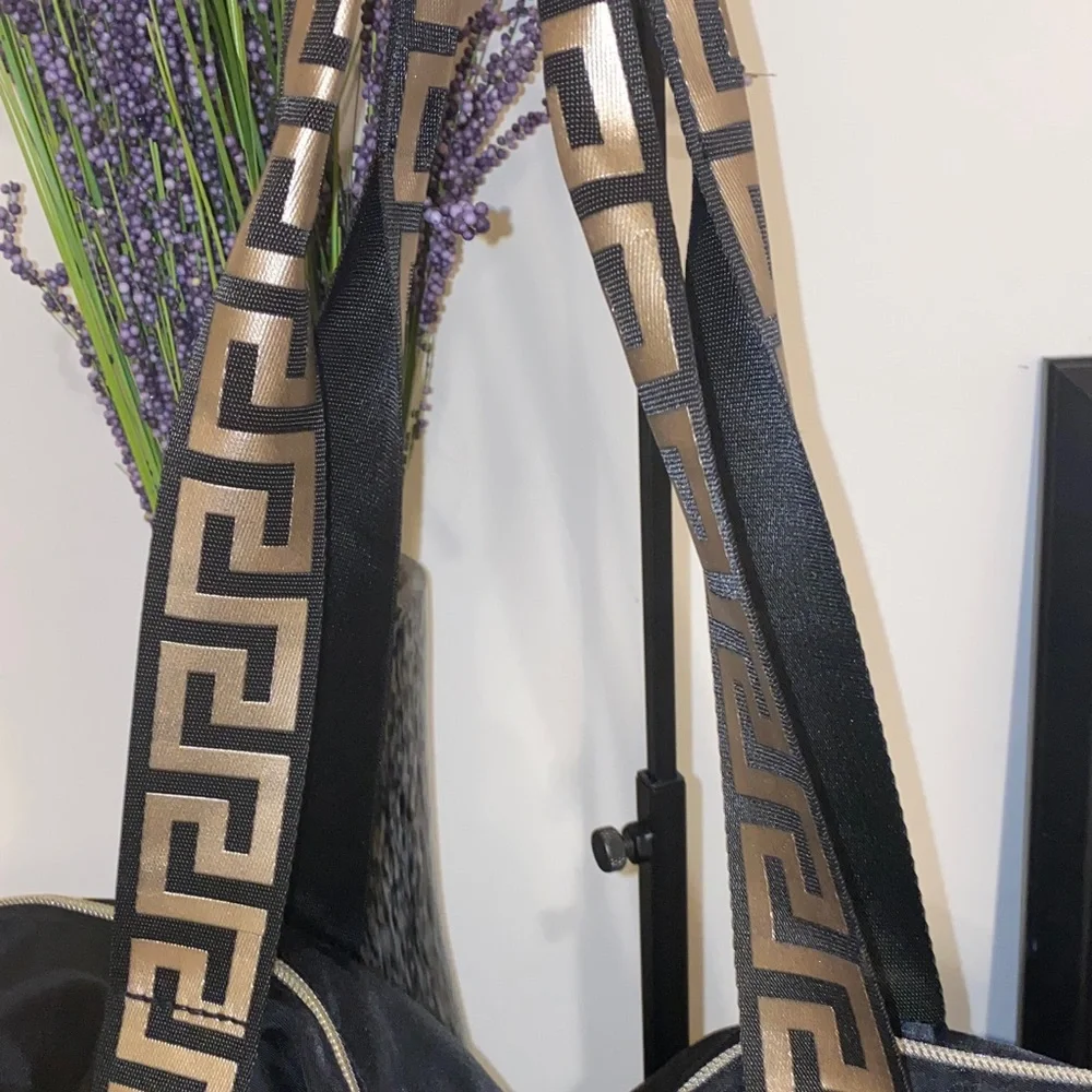 New! Versace Large Black Foldable Weekend Tote with Gold Accents - Picture 6 of 16